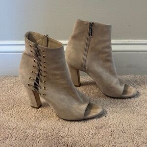 Tamara Mellon Suede Beige Peep-Toe Ankle Boots